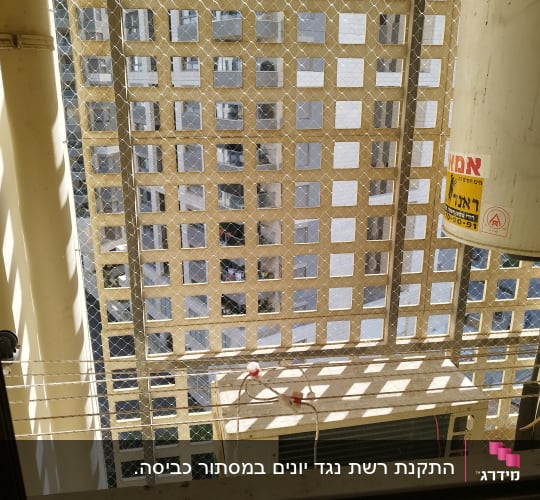 רשת מתכת על חלון למניעת כניסת יונים
